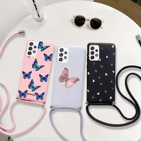For Samsung Galaxy A33 A53 A73 5G Case Silicone Lanyard Strap Necklace Case For Samsung A33 A53 A73 