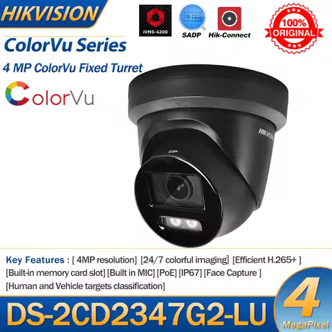 Hikvision 4MP IP Camera DS-2CD2347G2-LU Turret PoE ColorVu Built-in Microphone 24/7 Colorful image H