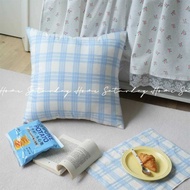 SaturdayHome Milk Blue Plaid Pillowcase Cushion ins Style Korean Style Living Room Sofa Room Pillow