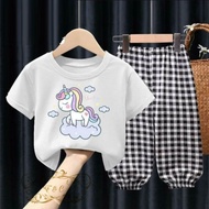 baju setelan celana anak perempuan cewek unicorn usia 3-5 tahun - putih 3-5 tahun