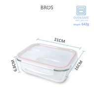 BROS Container Glass Click-In Rectangular | High Durability Food Safe Glass Container