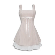 DALLA Đầm dây cổ vuông 2 lớp thắt nơ (D03)