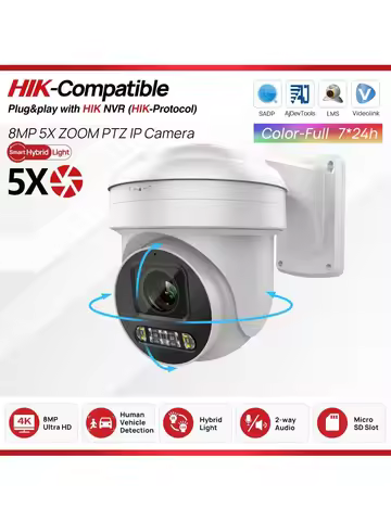 8MP ColorVu PTZ IP Camera 5X Zoom Hybrid Light 2-way Audio SD Card slot Network CCTV Camera Hikvisio