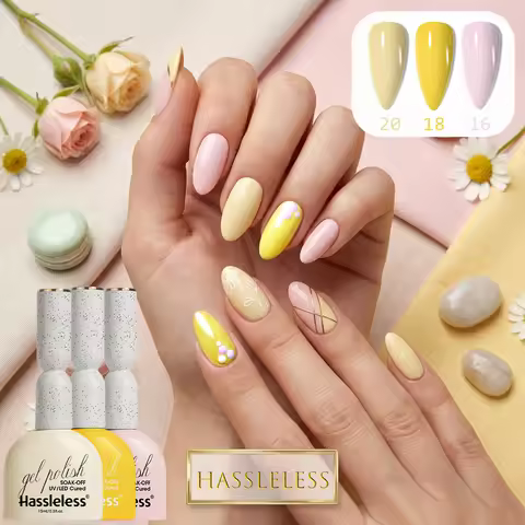 3 Colors Macaron Blush Pale Yellow Nude Gel Polish Kit, Hassleless Soakable LED Gel for Cute Flower 