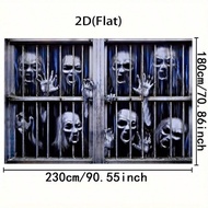 2d 1pc Scary Prison Bar Theme Background - Evil Spirit-Like Banner With Scary Hands And Dark Shadows