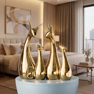 Creative Ceramic Gold Abstract Deer Statue Small Ornaments European style Modern Home Decoration TV 