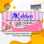 Cetak Spanduk Banner Jualan Pakaian Baju Celana Olshop Pink MMT Spanduk Custom 200x100