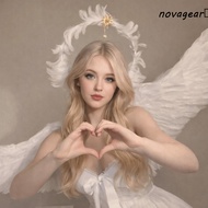 NOVAGEAR​ Feather Glory Crown Headband, Double Layer Handmade Virgin Mary Queen Tiara, Props Party D