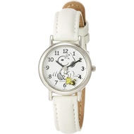 Citizen Q&amp;Q Women's Analog White Waterproof Watch with a Snoopy Dial and Leather Belt of model P003-314