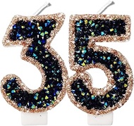 2.8" Blue Black Glitter Number Candles 35th 53rd Birthday Gifts for Women Men Birthday Decorations B