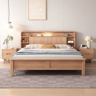 【FYS】White Waxwood Solid Wood Bed Double Bed 1.8m Nordic Style Bedroom Large Wedding Bed 1.5m Househ