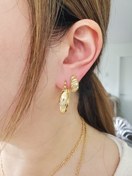 925 純銀耳針鍍14K金耳環 ~ 星星耳環 ~ 鑲鑽耳環 ~ 金色大圈耳環