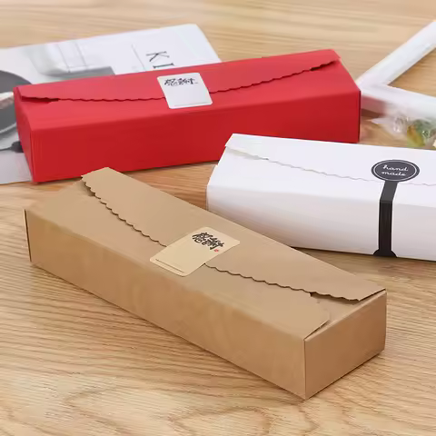 10pcs/lot Lace Paper Box Long Box Gift Packaging Boxes Kraft Paper Cases For Swiss Roll, Towel Roll,