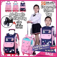 (B690) 40cm Ergonomic Unicorn School Bag 6 Wheels Trolley School Bag suitable for Primary School Std