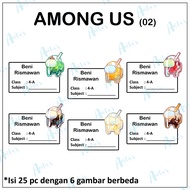 25pc SCHOOL CHILDREN'S TEXTBOOK NAME STICKERS AMONG US theme 02 | Size S / 5x3 cm | CUSTOM