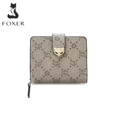 FOXER Designer Women's Short Wallet PVC Leather Multi-Card Slots Zipper Coin Pocket Fashion Lady Clu