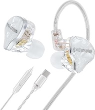 keephifi Hzsound White Snow USBC Headphones Wired, 10MM LCP+PU Diaphragm in Ear Headphones Resin-dri