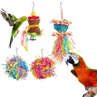 TIE70363 4pcs/set Paper Parrot Chewing Toys Bite resistant with Haning Hook Bird Cage Hanging Toys Birds Accessories Random Color Parrot Shredder Toy Bird Cage