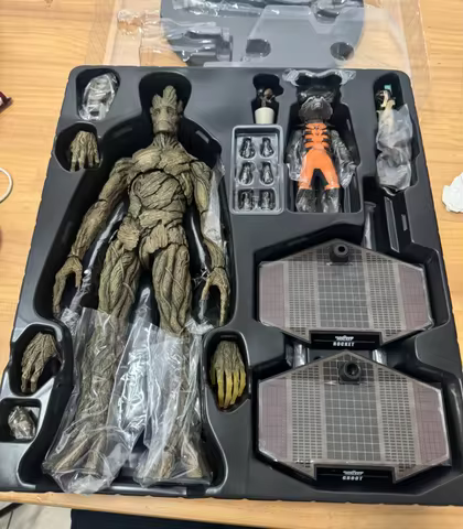 【In Stock】Original HOTTOYS HT MMS254 Guardians of The Galaxy Raccoon Treeman Groot Set Ornament Mova