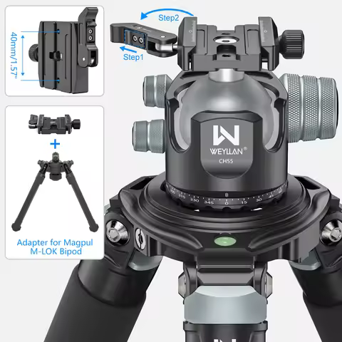 WEYLLAN CH55L Arca Ball Head Mount with Lever Release 55mm Low Profile Heavy Duty Tripod Ball Head C