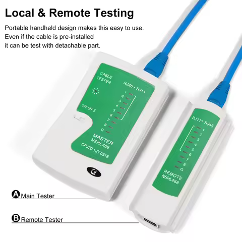 Network Ethernet Cable Tester for LAN RJ45 Cat5 Cat5e Cat6 Cat6a Cat7 UTP/Shielded Cable and RJ11 RJ