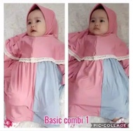 (Madhar Shop) Aisya Baby Syari Bahan Jersey umur {  0 - 5 , 6 - 12 } Bulan / Dress Bayi Perempuan Newborn polos kombinasi dua warna + hijab baju muslim anak bayi 0 - 3 bulan size S &amp; M terbaru 2022 kekinian viral