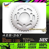 GEGANCU BELAKANG SSS STEEL REAR SPROCKET RKV 200G-428-36T FOR BENELLI 150S, TNT135, SM SPORT 110E/R