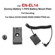 EN-EL14ตัวเชื่อมต่อ EP-5A แบตเตอรี่เลียนแบบ DC NP-F970แบตเตอร์รี่แผ่นยึดตั้งกล้อง Penyahkodan Penuh untuk Nikon D3100 D3500 D5500 D5600 P7800 Dll