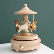 Wooden WindUp Music Box Carousel Ornament Valentine's Day Birthday Gift for Boys and Girls Photo Pro
