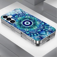 Blue Eye Evil 09 Luxury Plated Frame Glass Phone Case For Samsung Galaxy S22 S23 S24 S25 Ultra A22 A