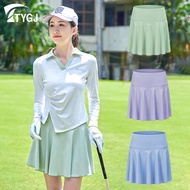 TTYGJ Women Pleated A-line Golf Skirt Ladies Slim Anti-light Skort Women High-Waist Tutu Skirts Golf Culottes with Inner Short