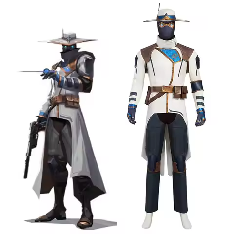 Game Valorant Cypher Cosplay Costume Men Hat Coat Pants Accessories Full Set Halloween Carnival Part