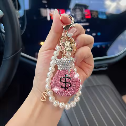 Creative Dollar Purse Car Key Chain Fashion Dollar Accessory Bag Pendant Exquisite Pearl Chain Gift