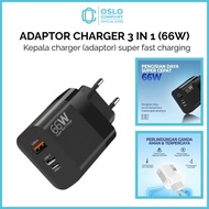 OSLO COMPANY - Travel Adapter 3in1 66W Super Fast Charging Smart Adapter Universal Charger Head
