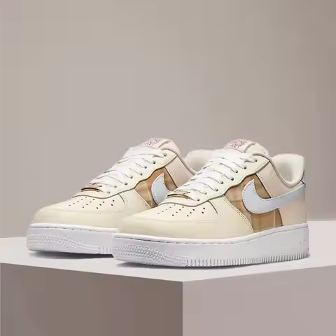 Nike Air Force 1 Cream-Colored Slip-Resistant, Wear-Resistant Fashionable Versatile Skate Shoes IH73