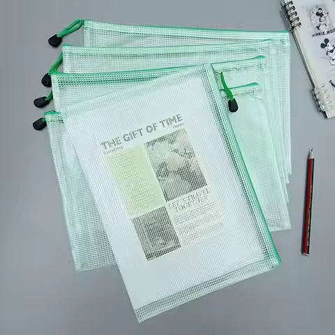A4 file bag with zipper, 10 pieces, waterproof file pouch, grid plastic zipper bag, for documents, p