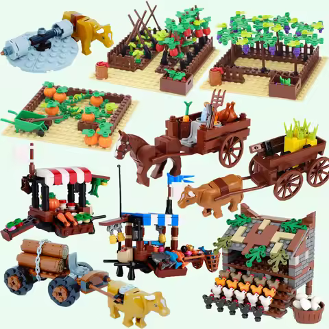 MOC Farm Set Building Blocks Crop Plant Pumpkin Horse Stable Cow Circle Animals City Street View Bri