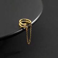 1pc Flash Rhinestone Double-layer C Design Link Chain Ear Clip