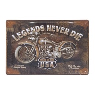 ป้ายสังกะสีวินเทจ Motorcycle Legends Never Die (ปั๊มนูน)