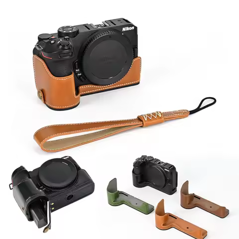 Oil PU Leather Camera Case Half Bag Body Grip Cover For Nikon Z30 Z50 Z-30 Z-50 With Wrist Strap