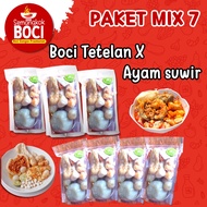 BUNDLING 7 Bungkus Mix 3  Boci Tetelan Mercon dan 4 Boci Ayam Suwir Pedas Semangkok Boci