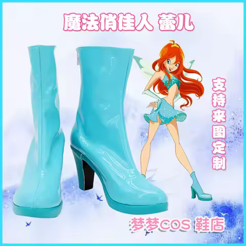 Anime Club Cartoon Princess Bloom Cosplay Shoes Boots Adult Women Girls Halloween Party Blue High He