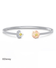 DISNEY BEAUTY &amp; THE BEAST ROSE &amp; FANGS BANGLE | 925 STERLING SILVER |18K WHITE GOLD PLATED