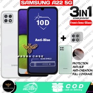 TEMPERED GLASS BLUE SAMSUNG A22(4G)/A22 (5G) BONUS LENS + CARBON GARSKIN