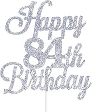 Happy 84th Birthday Cake Toppers Silver Glitter, Cheers to 84 Years Old Bday Decoration 84th Anniver