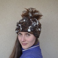 女式帶絨球毛氈羊毛帽 時尚冬季保暖女孩帽子