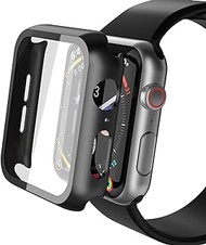 Yolin [2-Pack] Hard Protective Case with Tempered Glass Screen Protector Compatible Apple Watch Series 6/ SE/Series 5 / Series 4 44mm, PC Ultra-Thin All-around Cover For iwatch 44mm (2 Black)