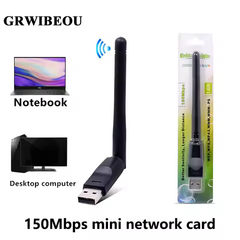 GRWIBEOU 150Mbps Mini USB WiFi Adapter Wireless Network Card 150M LAN Wi-Fi Receiver Dongle Antenna 