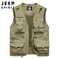 JEEP SPIRIT Vest เสื้อกั๊กผู้ชายหลายกระเป๋าเสื้อกั๊กเสื้อกั๊กเสื้อกั๊กทำงานกลางแจ้งเสื้อกั๊กตกปลาข่า