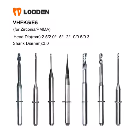 Dental Materials Milling Burs VHF K5/E5 for Zirconia PMMA Single Cut Flat End Grinding Drills D3 Dia